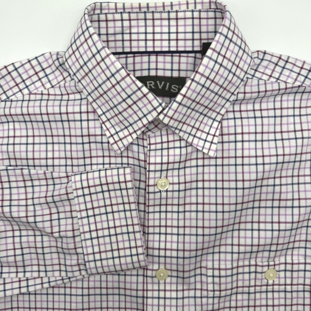 Orvis Button Down Shirt Mens M White Purple Tattersall Plaid Long Sleeve Pocket